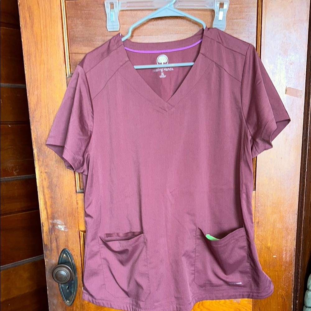 NWOT Healing Hands Women's Burgundy Scrub Top